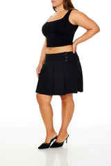 Plus Size Striped Pleated Mini Skirt