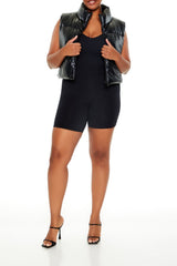 Plus Size Faux Leather Puffer Vest