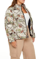Plus Size Leaf Print Puffer Jacket