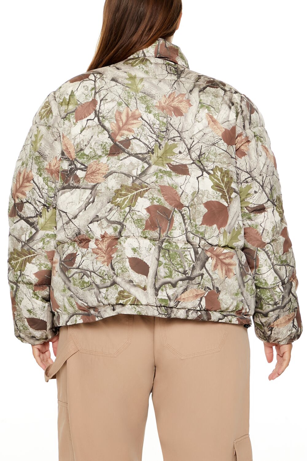 Plus Size Leaf Print Puffer Jacket