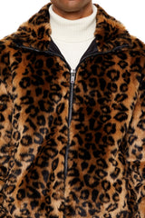 Faux Fur Leopard Zip-Up Coat