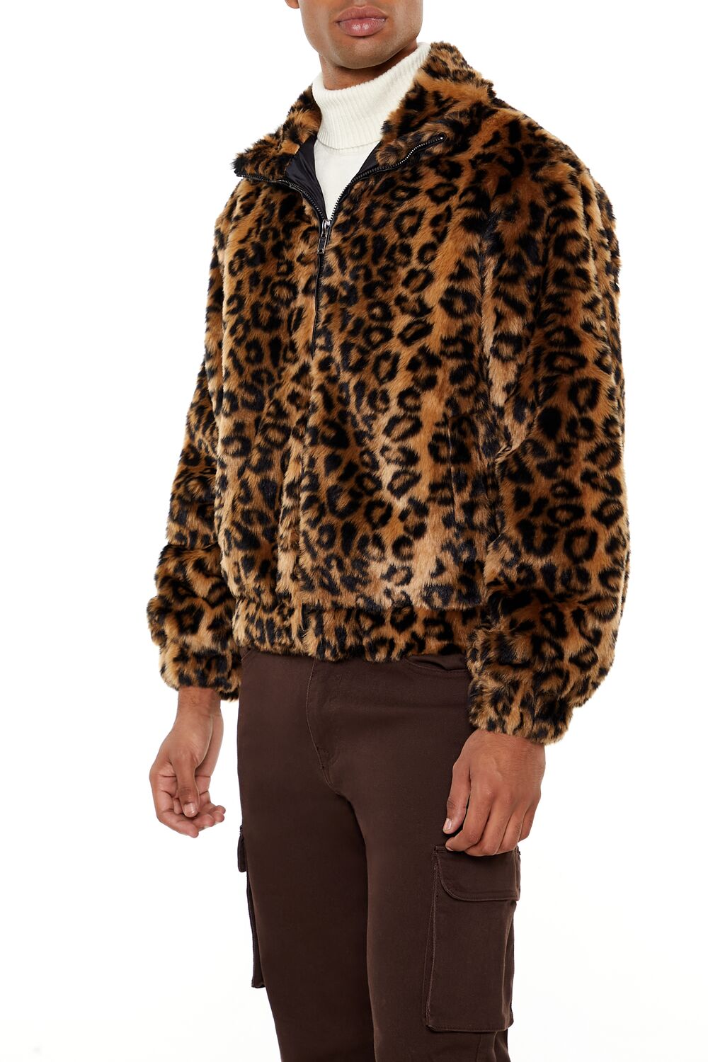 Faux Fur Leopard Zip-Up Coat