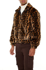 Faux Fur Leopard Zip-Up Coat