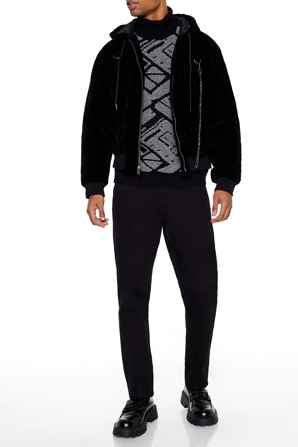 Hooded Velvet Wallet Chain Jacket
