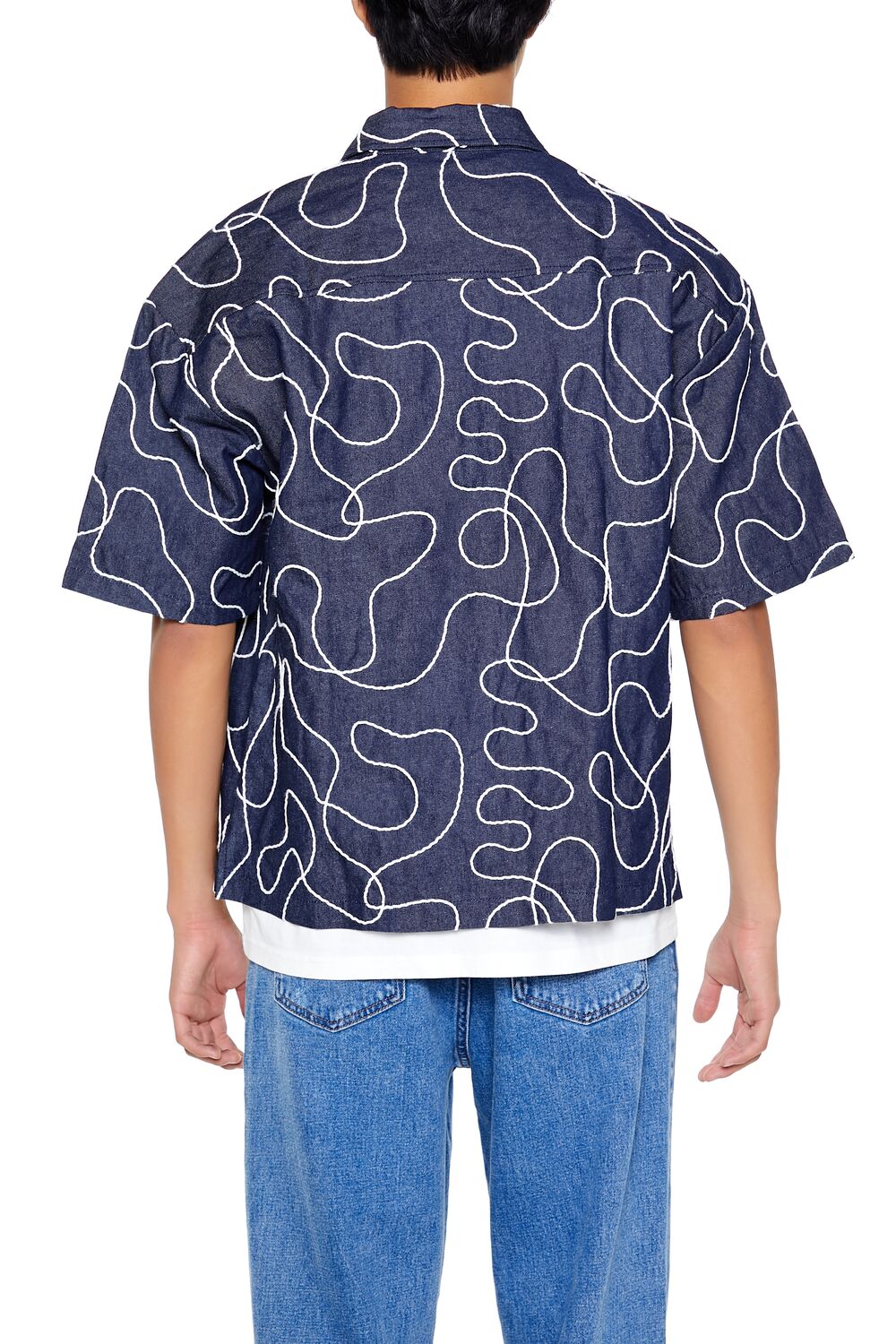 Cropped Chain-Stitched Embroidered Shirt