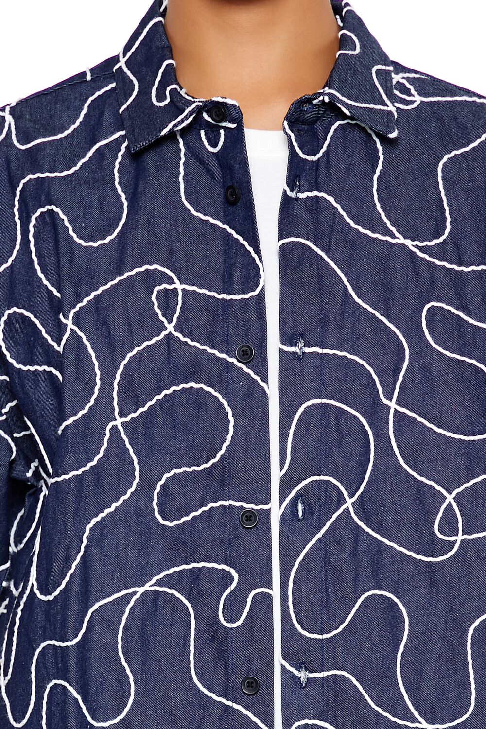 Cropped Chain-Stitched Embroidered Shirt