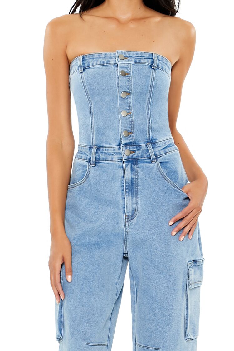 Strapless Denim Cargo Jumpsuit
