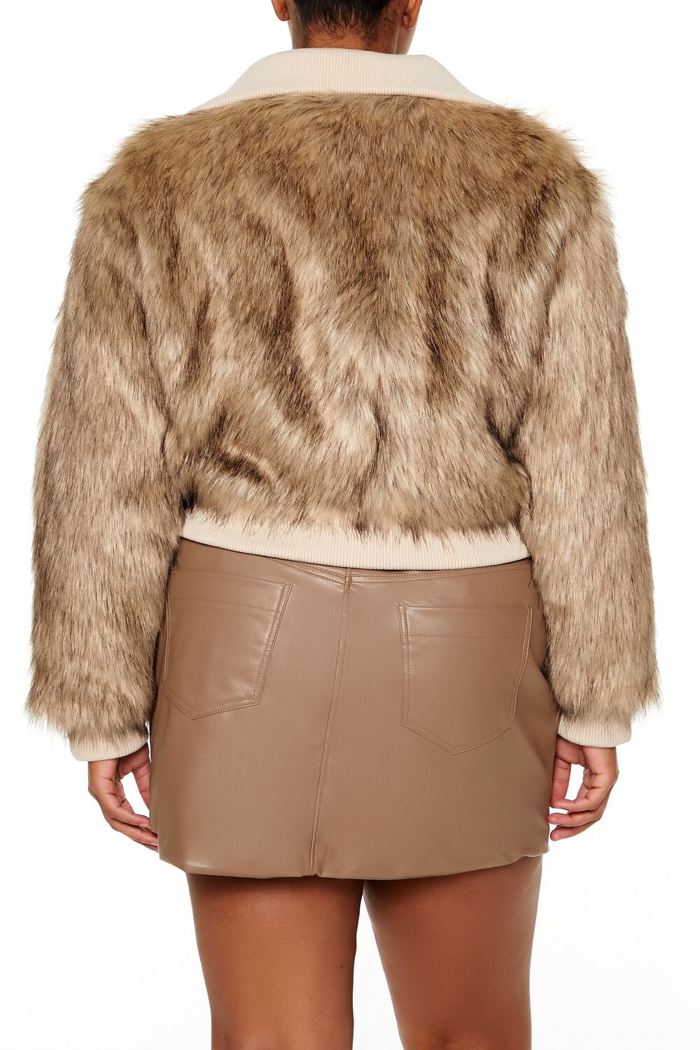 Plus Size Cropped Faux Fur Jacket