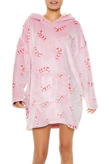 Candy Cane Pajama Hoodie Dress