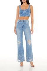 Rhinestone High-Rise Flare Jeans