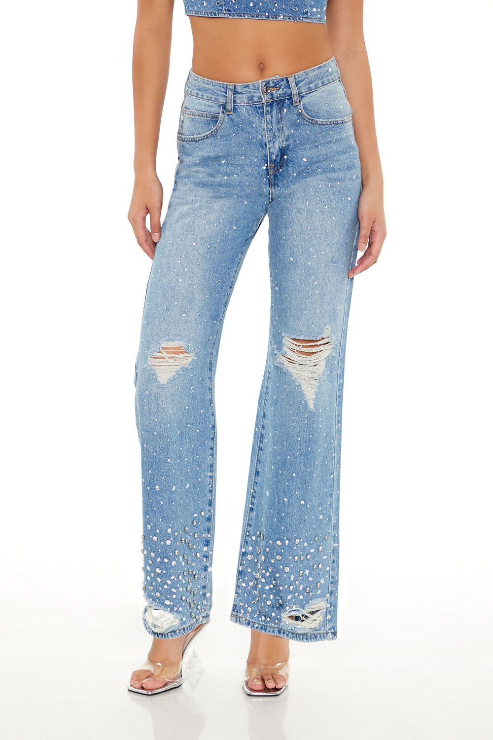 Rhinestone High-Rise Flare Jeans