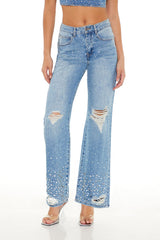 Rhinestone High-Rise Flare Jeans