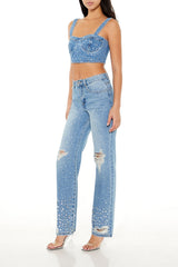 Rhinestone High-Rise Flare Jeans