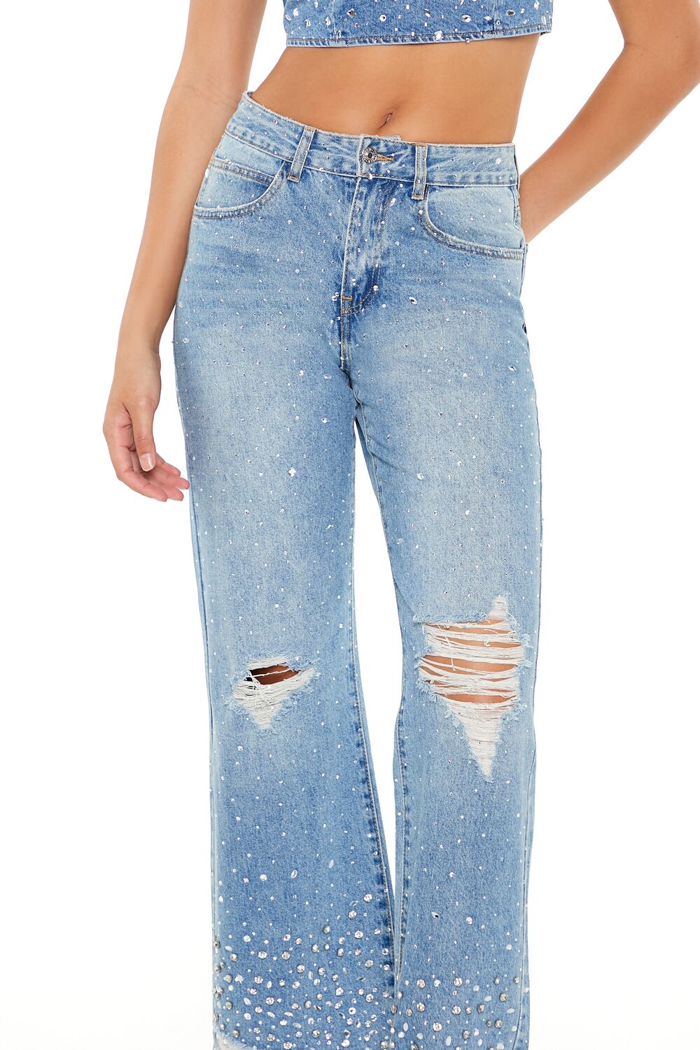 Rhinestone High-Rise Flare Jeans