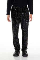 Sequin Drawstring Straight Pants