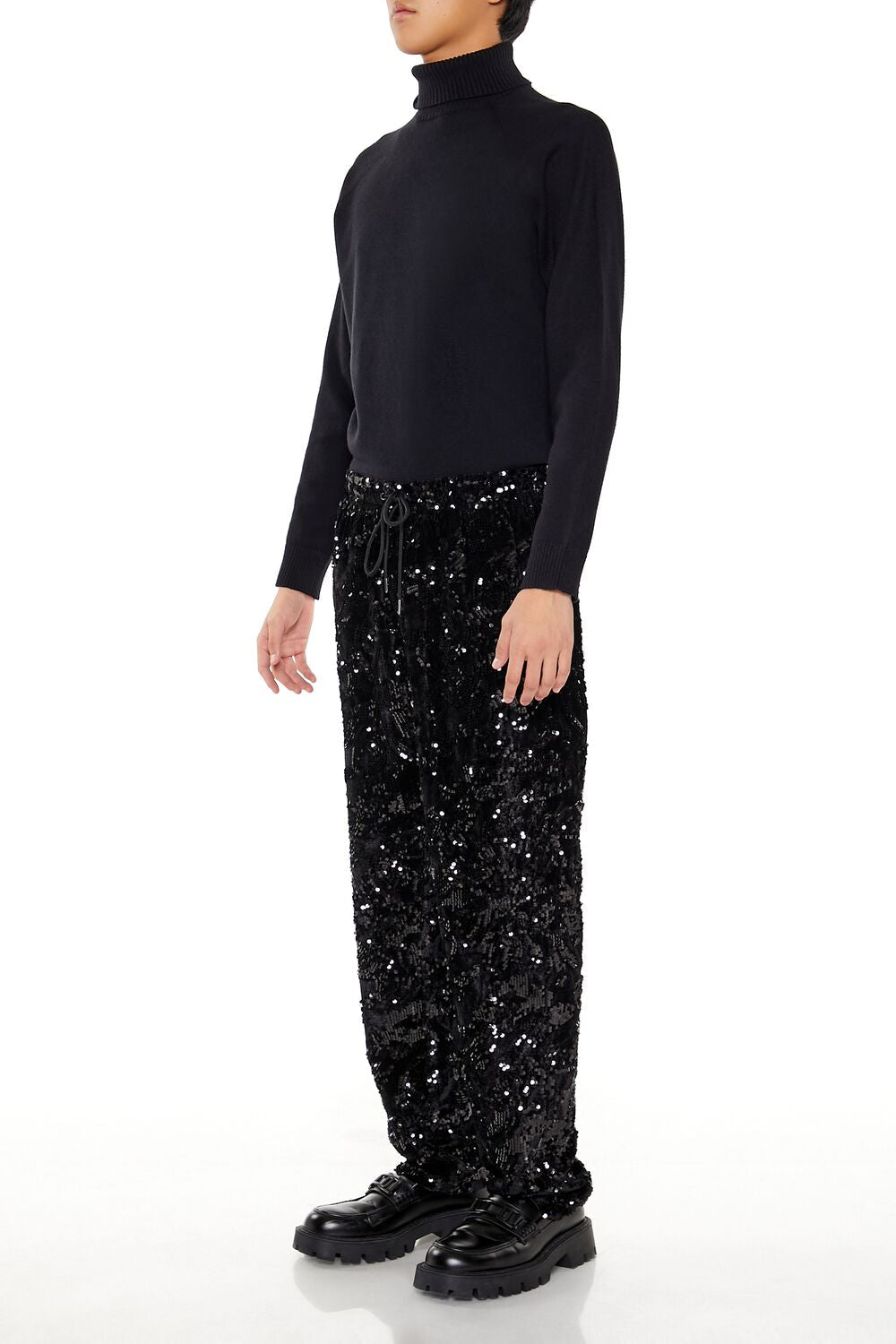 Sequin Drawstring Straight Pants