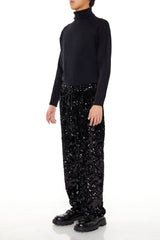 Sequin Drawstring Straight Pants