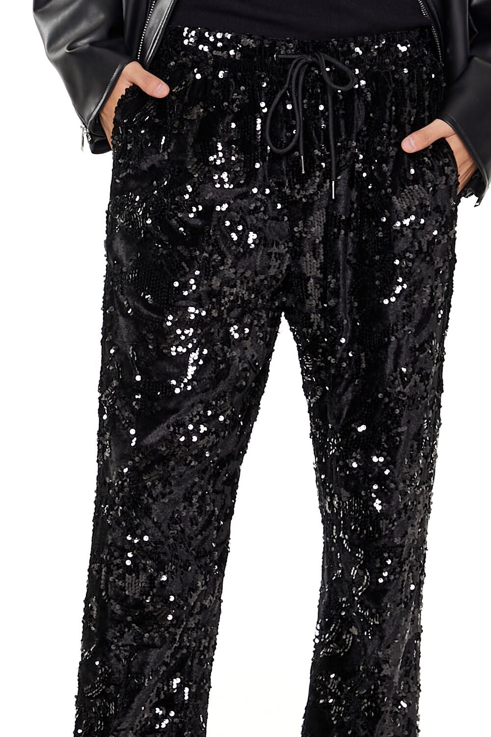 Sequin Drawstring Straight Pants