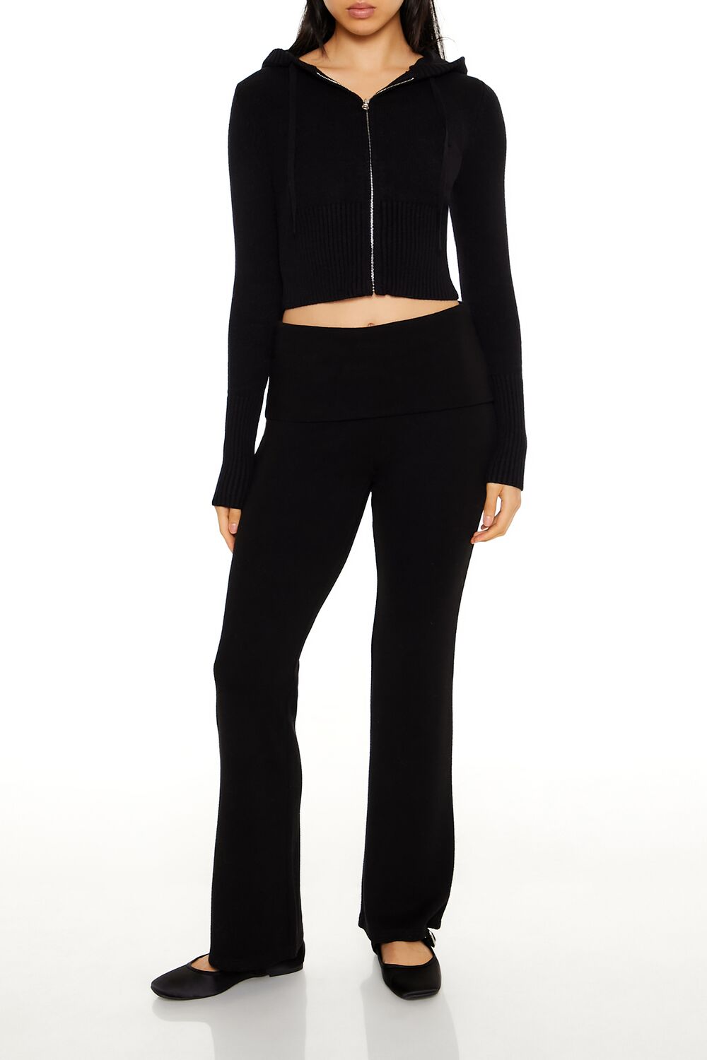 Hooded Cropped Zip-Up Sweater