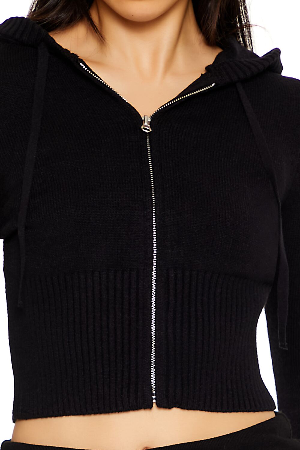 Hooded Cropped Zip-Up Sweater