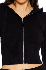 Hooded Cropped Zip-Up Sweater