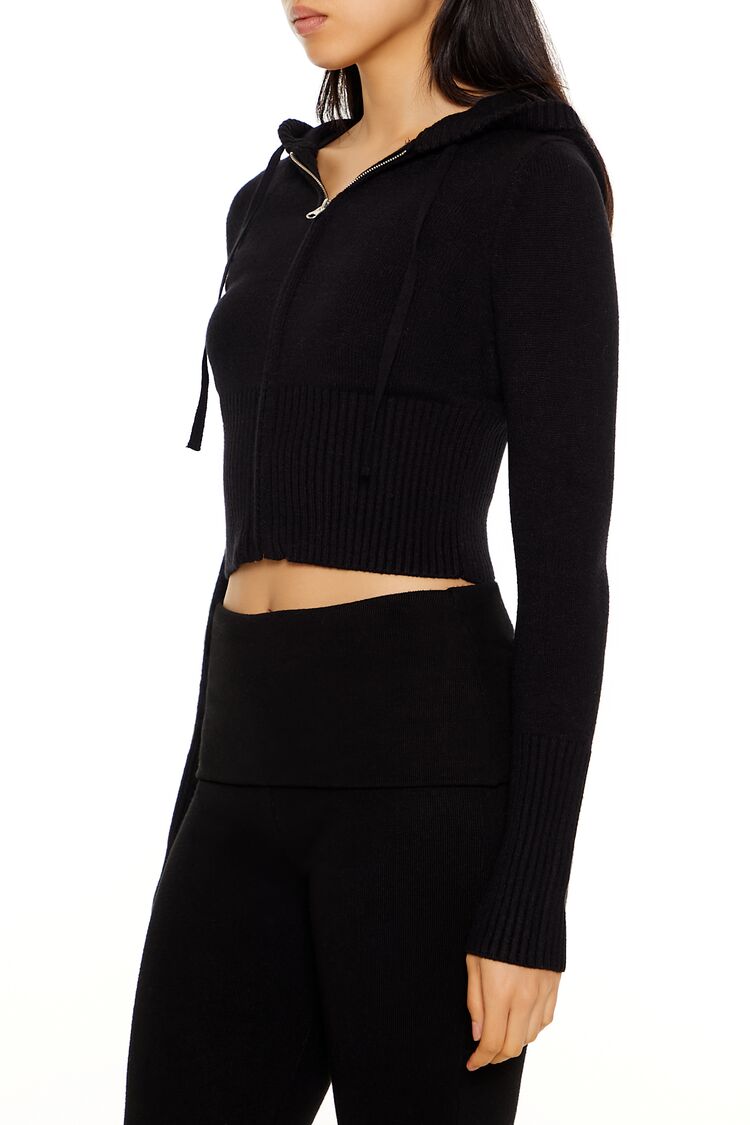 Hooded Cropped Zip-Up Sweater