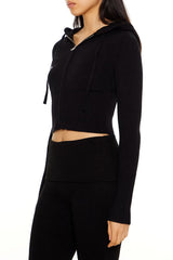 Hooded Cropped Zip-Up Sweater