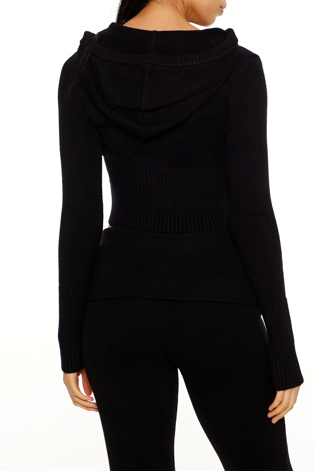 Hooded Cropped Zip-Up Sweater
