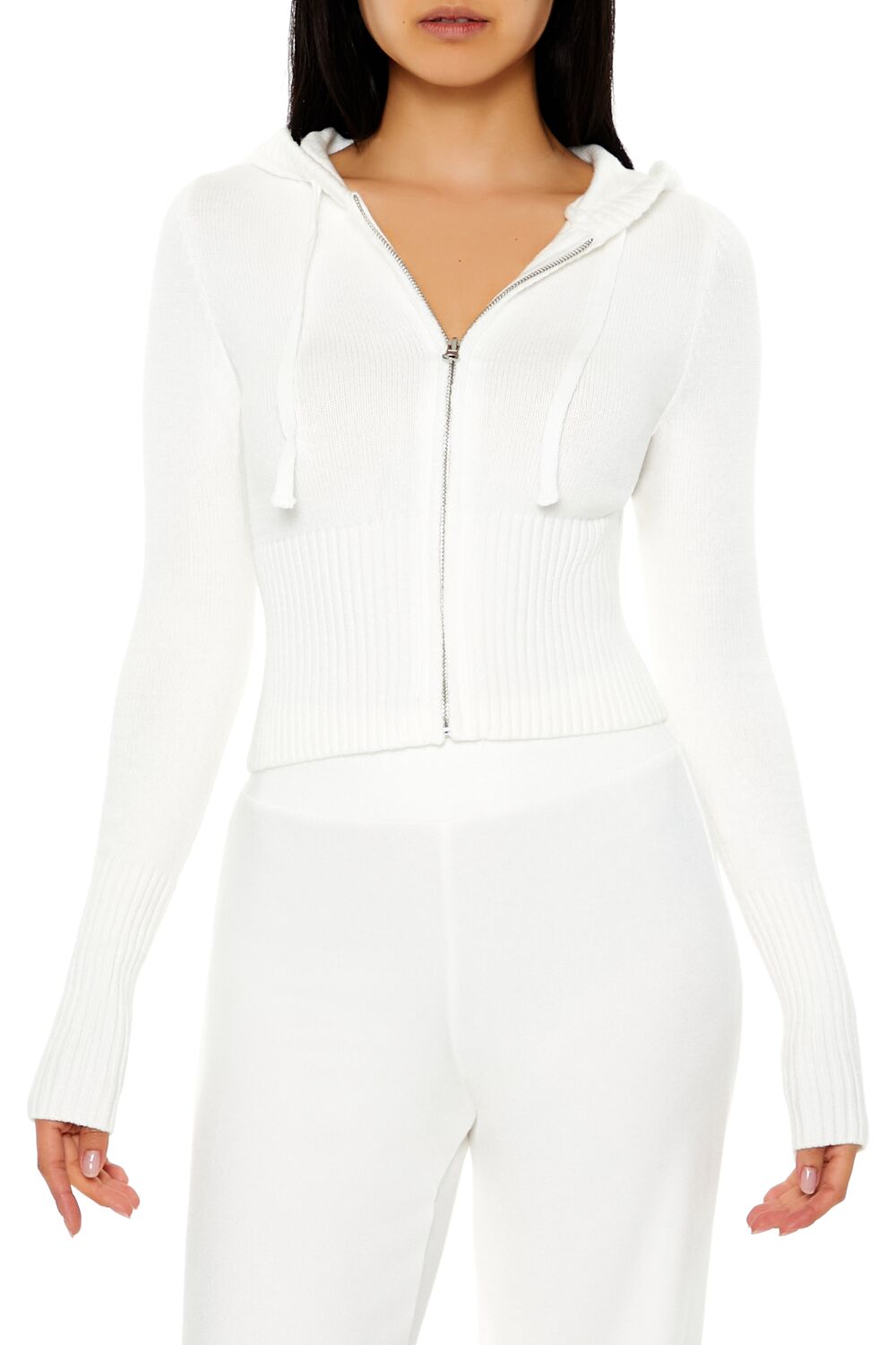 Hooded Cropped Zip-Up Sweater