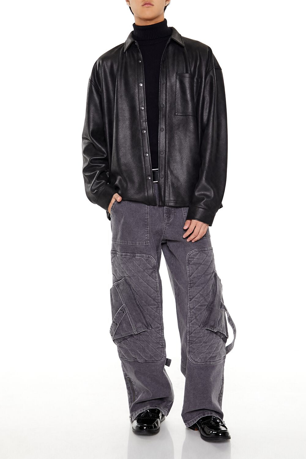 Faux Leather Button-Front Shirt