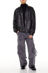 Faux Leather Button-Front Shirt