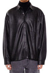 Faux Leather Button-Front Shirt