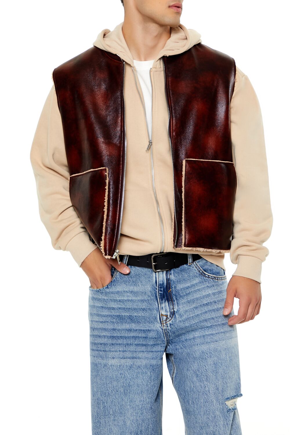 Faux Leather & Shearling Vest
