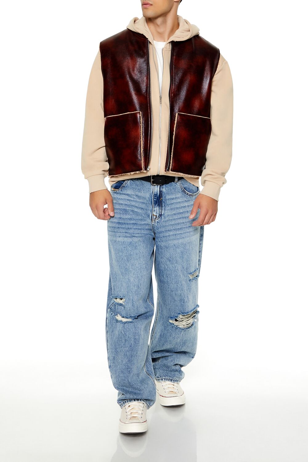 Faux Leather & Shearling Vest