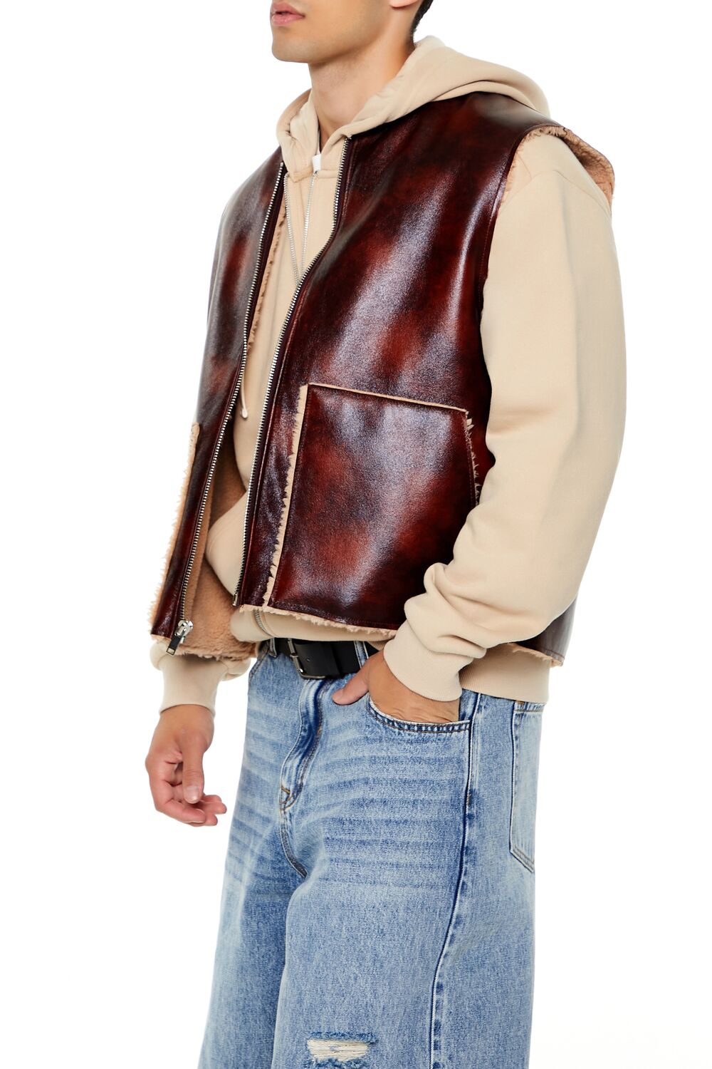 Faux Leather & Shearling Vest