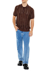 Striped Sweater-Knit Polo Shirt