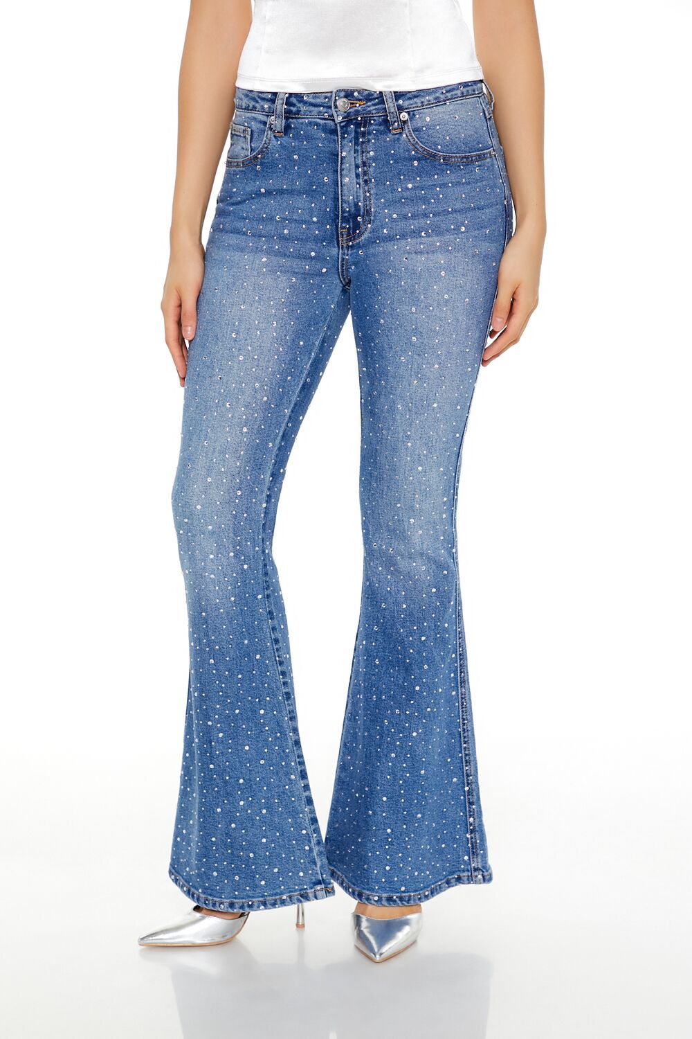 Rhinestone High-Rise Flare Jeans