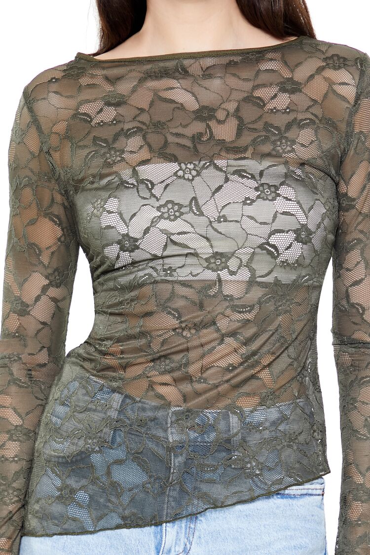 Asymmetrical Sheer Lace Top