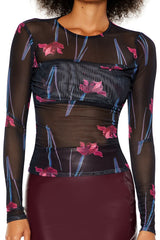 Sheer Floral Print Mesh Top