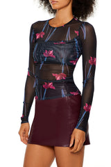 Sheer Floral Print Mesh Top