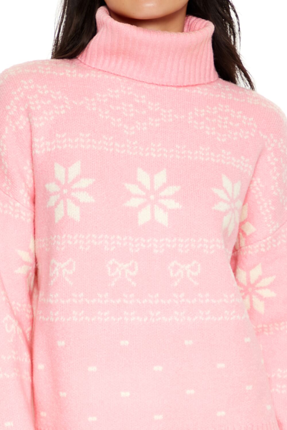 Fair Isle Bow Turtleneck Sweater