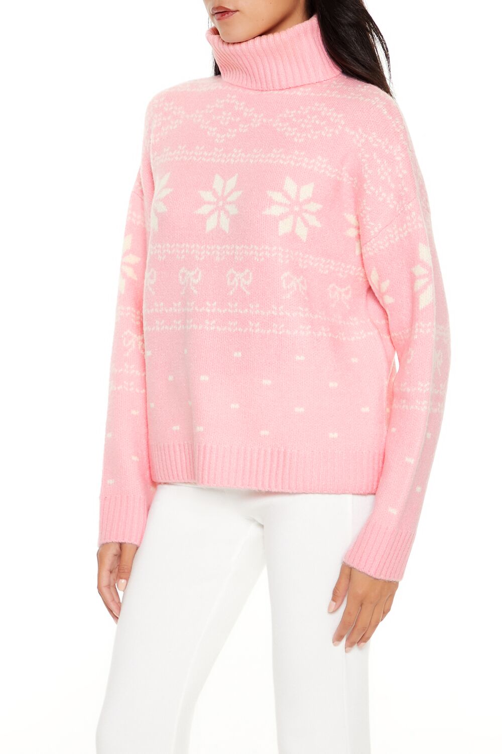 Fair Isle Bow Turtleneck Sweater