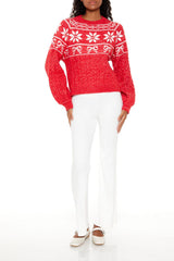Fair Isle Bow Cable Knit Sweater