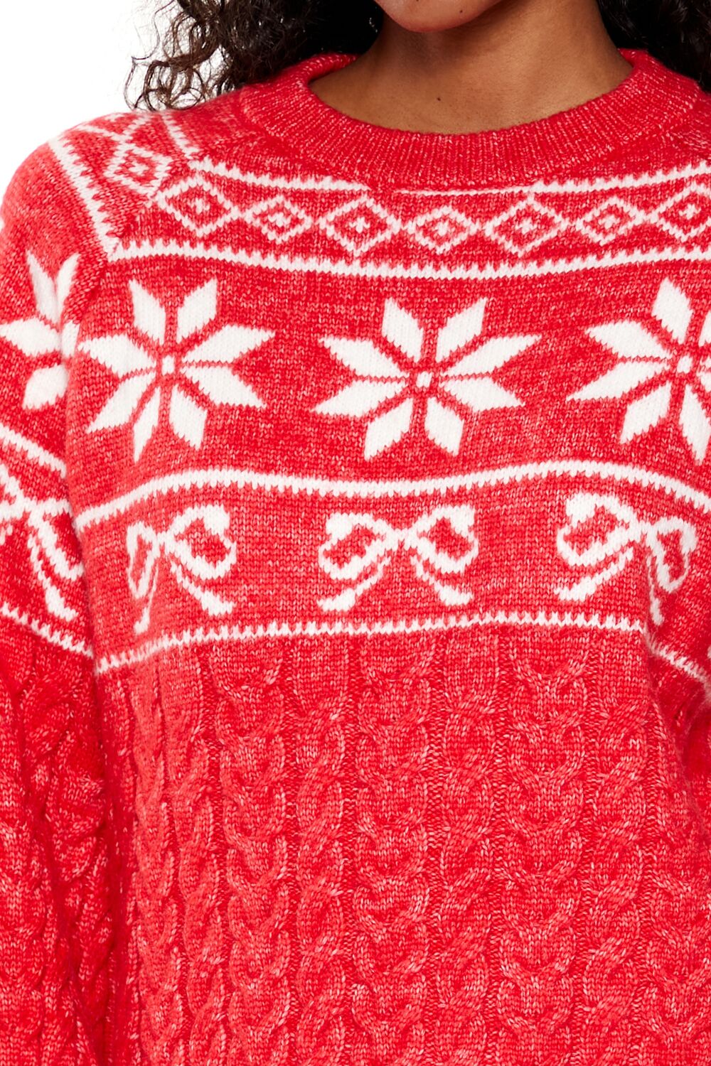 Fair Isle Bow Cable Knit Sweater