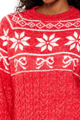 Fair Isle Bow Cable Knit Sweater
