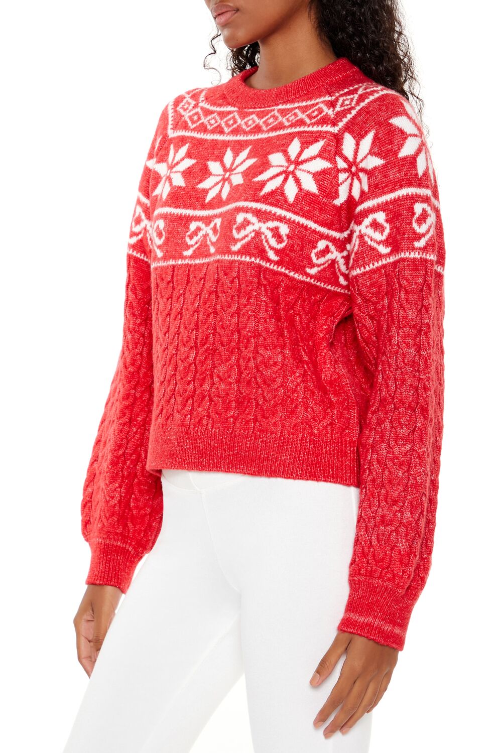 Fair Isle Bow Cable Knit Sweater