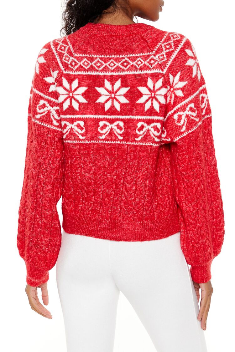 Fair Isle Bow Cable Knit Sweater