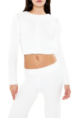 Fuzzy Cable Knit Cropped Sweater