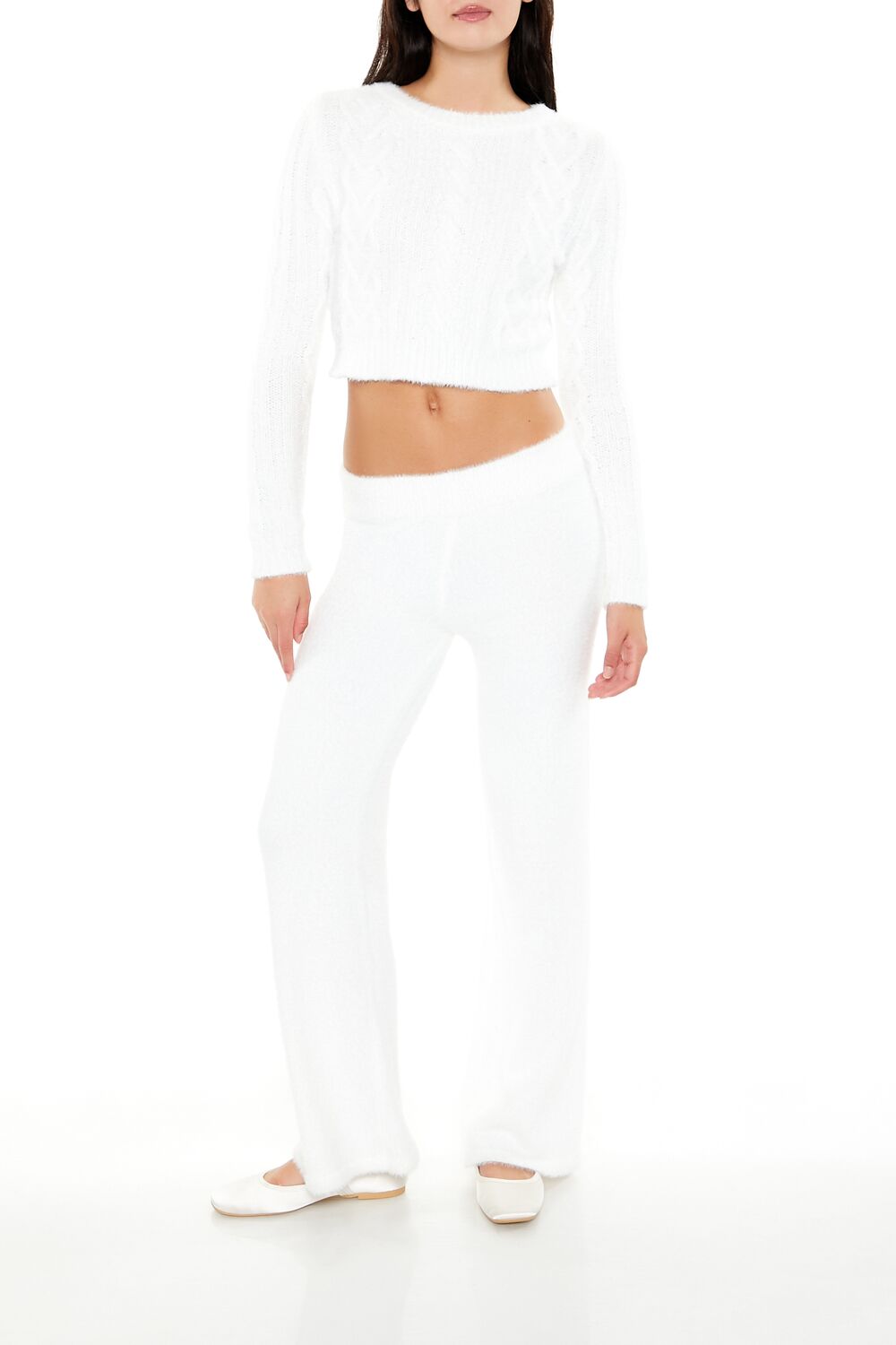 Fuzzy Cable Knit Cropped Sweater