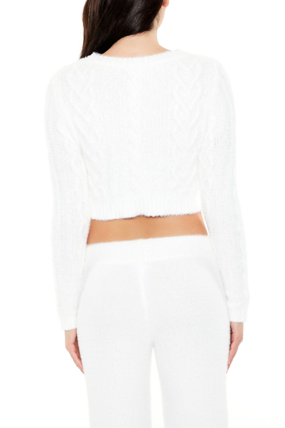 Fuzzy Cable Knit Cropped Sweater